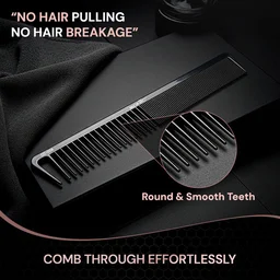 Ikonic Professional Carbon Comb Black CC08 | Heat-Resistant Anti-Static Carbon Hair Comb | Seamless Teeth Professional Cutting, Styling & Sectioning Comb