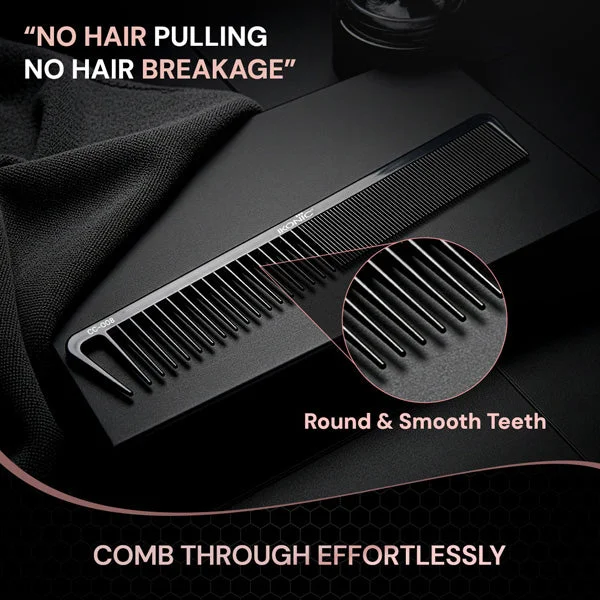 Ikonic Professional Carbon Comb Black CC08 | Heat-Resistant Anti-Static Carbon Hair Comb | Seamless Teeth Professional Cutting, Styling & Sectioning Comb