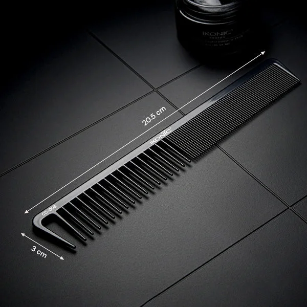 Ikonic Professional Carbon Comb Black CC08 | Heat-Resistant Anti-Static Carbon Hair Comb | Seamless Teeth Professional Cutting, Styling & Sectioning Comb