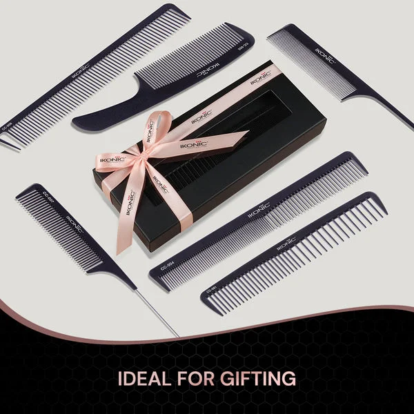 Ikonic Professional Carbon Comb Black CC08 | Heat-Resistant Anti-Static Carbon Hair Comb | Seamless Teeth Professional Cutting, Styling & Sectioning Comb