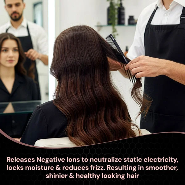 Ikonic Professional Carbon Comb Black CC09 | Heat-Resistant Anti-Static Carbon Hair Comb | Seamless Teeth Professional Cutting, Styling & Sectioning Comb