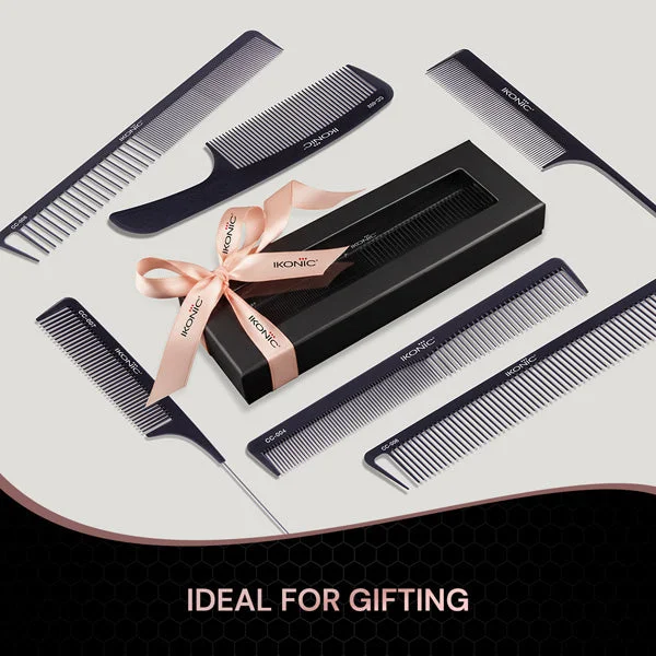 Ikonic Professional Carbon Comb Black CC09 | Heat-Resistant Anti-Static Carbon Hair Comb | Seamless Teeth Professional Cutting, Styling & Sectioning Comb