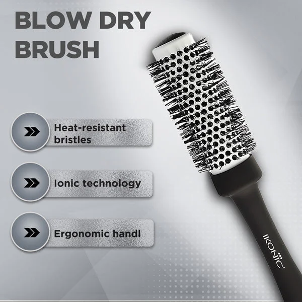 Ikonic Professional Ceramic Blow Dry Hair Brush 32mm BDB-32 | Ionic Round Hair Brush for Blow Dry Styling | Anti-Frizz Ceramic Barrel for Volume & Smooth Finish