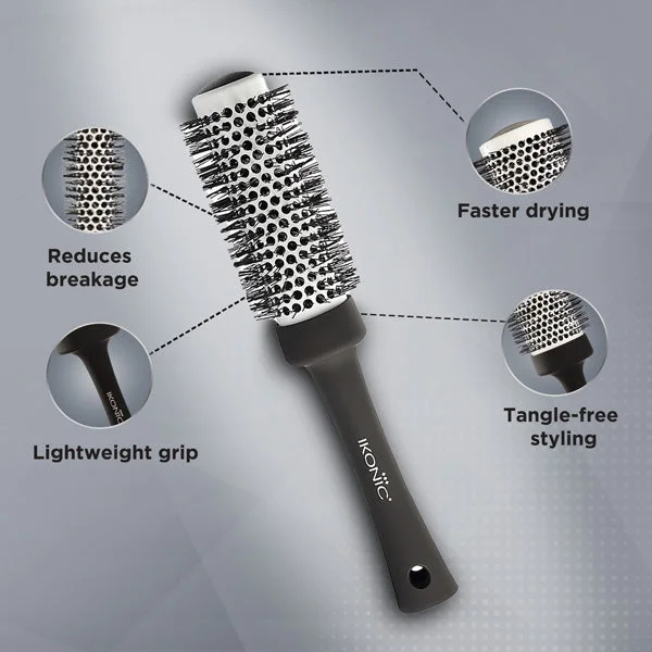 Ikonic Professional Ceramic Blow Dry Hair Brush 32mm BDB-32 | Ionic Round Hair Brush for Blow Dry Styling | Anti-Frizz Ceramic Barrel for Volume & Smooth Finish