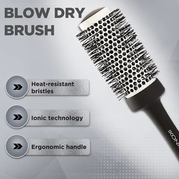 Ikonic Professional Ceramic Blow Dry Hair Brush 43mm BDB-43 | Ionic Ceramic Round Hair Brush | Anti-Frizz Blowout Brush for Volume, Shine & Salon Styling