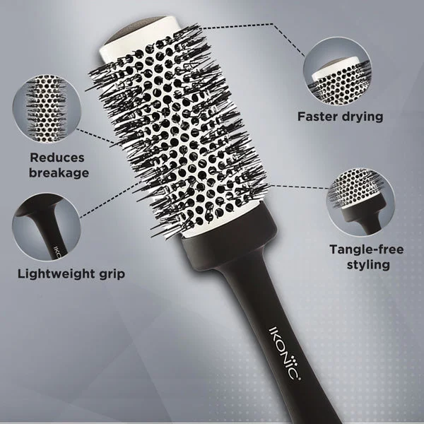 Ikonic Professional Ceramic Blow Dry Hair Brush 43mm BDB-43 | Ionic Ceramic Round Hair Brush | Anti-Frizz Blowout Brush for Volume, Shine & Salon Styling