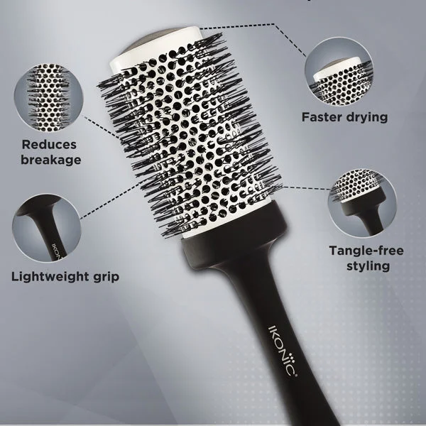 Ikonic Professional Ceramic Blow Dry Hair Brush 52mm BDB-52 | Ionic Ceramic Round Hair Brush | Anti-Frizz Blowout Brush for Volume, Shine & Salon Styling