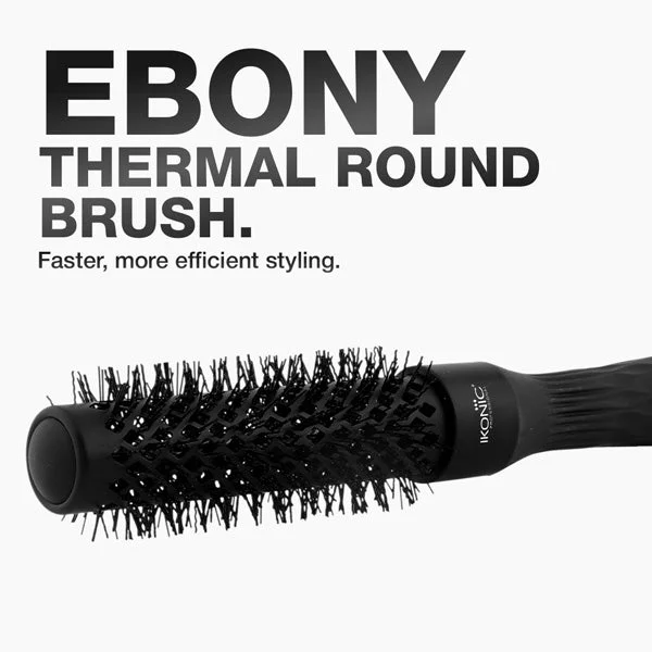 Ikonic Professional Ebony Thermal Round Brush TRB-25 | Ionic Ceramic Hair Brush for Blow Dry, Volume, Smooth Styling, Anti-Frizz, Salon Professional