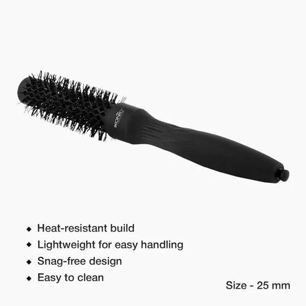 Ikonic Professional Ebony Thermal Round Brush TRB-25 | Ionic Ceramic Hair Brush for Blow Dry, Volume, Smooth Styling, Anti-Frizz, Salon Professional