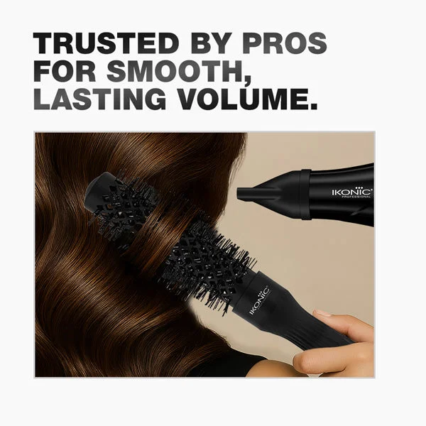 Ikonic Professional Ebony Thermal Round Brush TRB-25 | Ionic Ceramic Hair Brush for Blow Dry, Volume, Smooth Styling, Anti-Frizz, Salon Professional