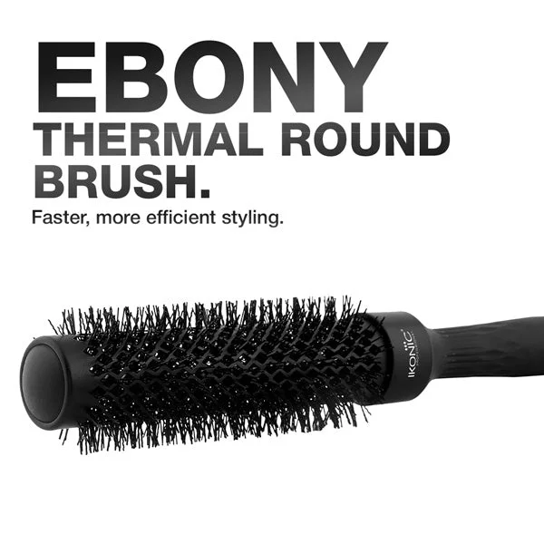Ikonic Professional Ebony Thermal Round Brush TRB-32 | 32mm Ionic Ceramic Round Hair Brush for Blow Dry, Volume, Smooth Styling & Salon Finish
