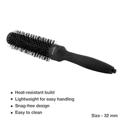 Ikonic Professional Ebony Thermal Round Brush TRB-32 | 32mm Ionic Ceramic Round Hair Brush for Blow Dry, Volume, Smooth Styling & Salon Finish