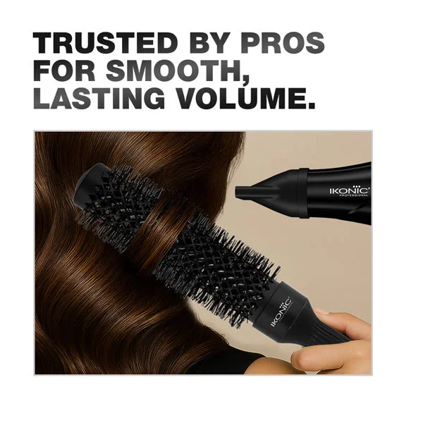 Ikonic Professional Ebony Thermal Round Brush TRB-32 | 32mm Ionic Ceramic Round Hair Brush for Blow Dry, Volume, Smooth Styling & Salon Finish