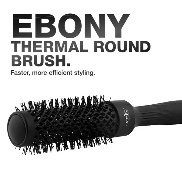 Ikonic Professional Ebony Thermal Round Brush TRB-43 | 43mm Ionic Ceramic Round Hair Brush for Blow Dry, Volume, Smooth Styling & Salon Finish