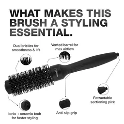 Ikonic Professional Ebony Thermal Round Brush TRB-43 | 43mm Ionic Ceramic Round Hair Brush for Blow Dry, Volume, Smooth Styling & Salon Finish