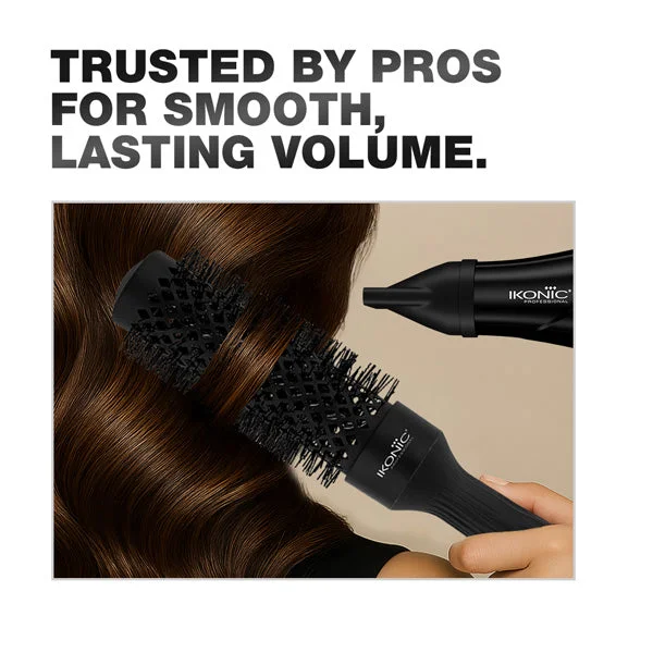 Ikonic Professional Ebony Thermal Round Brush TRB-43 | 43mm Ionic Ceramic Round Hair Brush for Blow Dry, Volume, Smooth Styling & Salon Finish