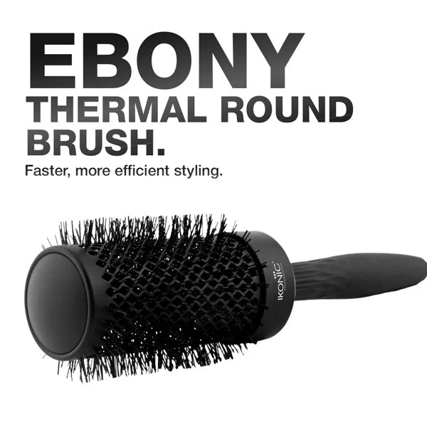 Ikonic Professional Ebony Thermal Round Brush TRB-53 | 53mm Ionic Ceramic Round Hair Brush for Blow Dry, Volume, Smooth Styling & Salon Finish