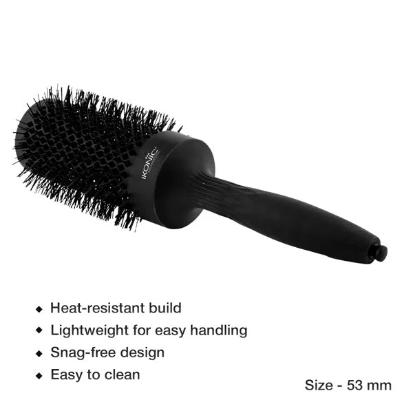 Ikonic Professional Ebony Thermal Round Brush TRB-53 | 53mm Ionic Ceramic Round Hair Brush for Blow Dry, Volume, Smooth Styling & Salon Finish
