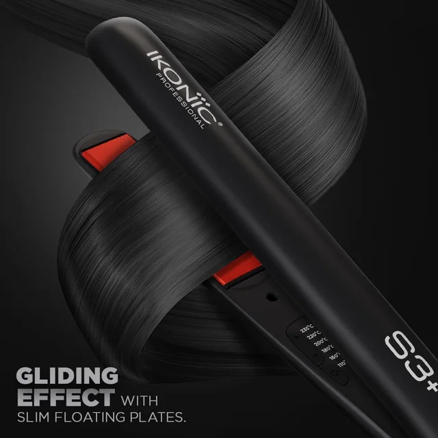 Ikonic S3+ Hair Straightener, Black & Red With Adjustable Temparature Control, Professional Ceramic Floating Plates, Instat Heat Up and Easy To Use