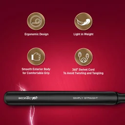 Ikonic Simply Straight Hair Straightener | Super Slim Rose Gold | 1-inch Plates | Compact Design | Quick Heat Up | Auto Controlled Heat Setting | Suitable for All Hair Types