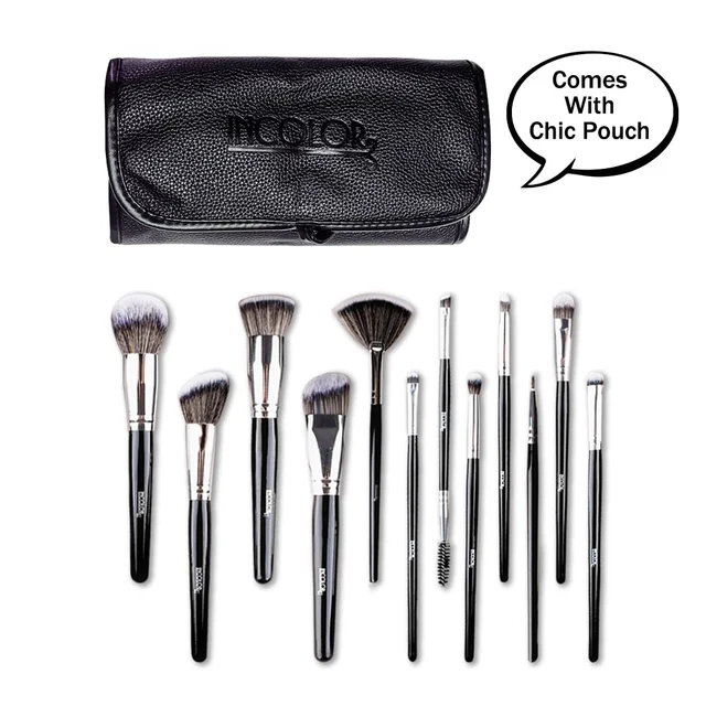 Incolor 12Pcs Makeup Brush Set Black/Silver | Glam Blend Eyeshadow & Face Brushes | Professional, Soft Bristles for Effective Makeup Application