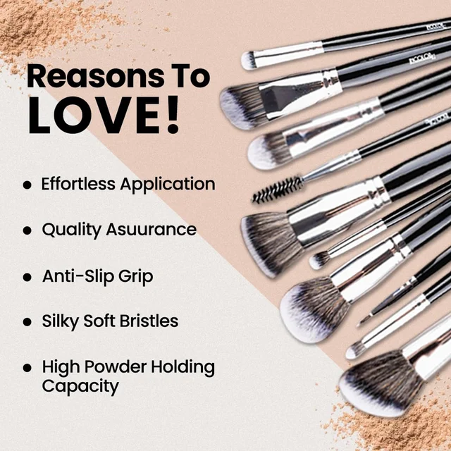 Incolor 12Pcs Makeup Brush Set Black/Silver | Glam Blend Eyeshadow & Face Brushes | Professional, Soft Bristles for Effective Makeup Application