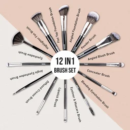 Incolor 12Pcs Makeup Brush Set Black/Silver | Glam Blend Eyeshadow & Face Brushes | Professional, Soft Bristles for Effective Makeup Application