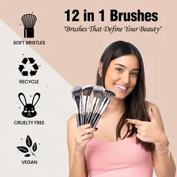 Incolor 12Pcs Makeup Brush Set Black/Silver | Glam Blend Eyeshadow & Face Brushes | Professional, Soft Bristles for Effective Makeup Application