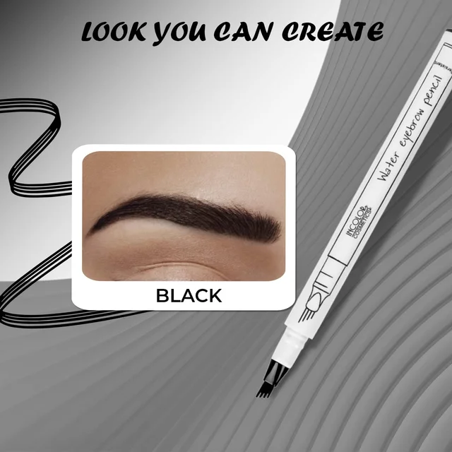 Incolor EY083 4 Forked Long Lasting Eyebrow Pencil Black with Precision Micro-Fork Tip | Smudge-Proof & Natural Hair-Like Finish | Easy Brow Definer