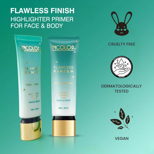 Incolor Face & Body Highlighter Primer 40ml | Flawless Finish Pearly Drops, Lightweight Glow Primer, Illuminating Base for Radiant Skin & Long-Lasting Makeup