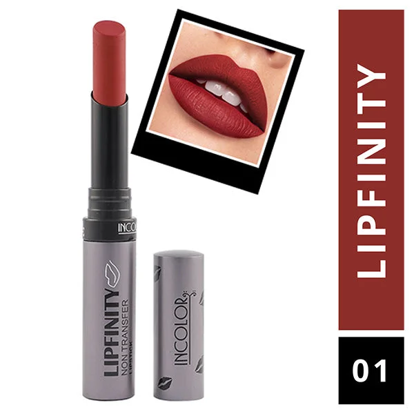 Incolor Lipfinity Color Non-Transfer Lipstick Shade 01 | Matte & Long-Lasting |Highly Pigmented & Smudge-Proof | Waterproof & Lightweight Lipstick for All-Day Wear