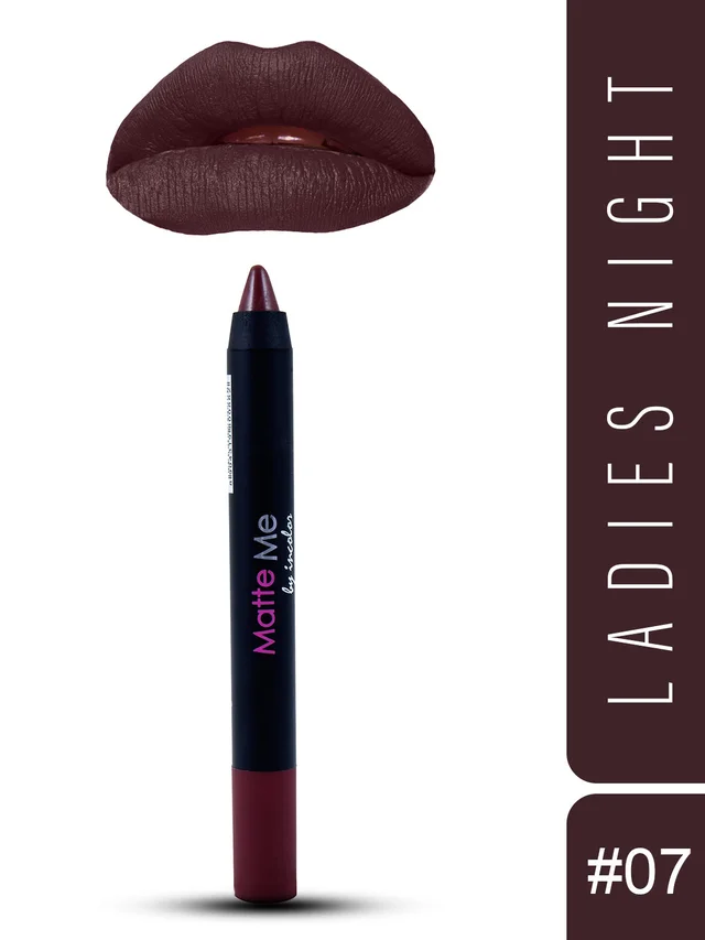 Incolor Matte Me Crayon Pencil Lipstick 07 Ladies Night | Bold Matte Finish, Creamy Texture, Long-Lasting Wear, Precise Crayon Design, Lightweight Formula for Evening Glam
