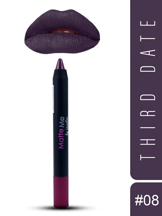 Incolor Matte Me Crayon Pencil Lipstick 08 Third Date| Smooth Matte Finish & High Pigmentation | Long Wear & Lightweight Feel | Creamy Texture & Precise Crayon Design