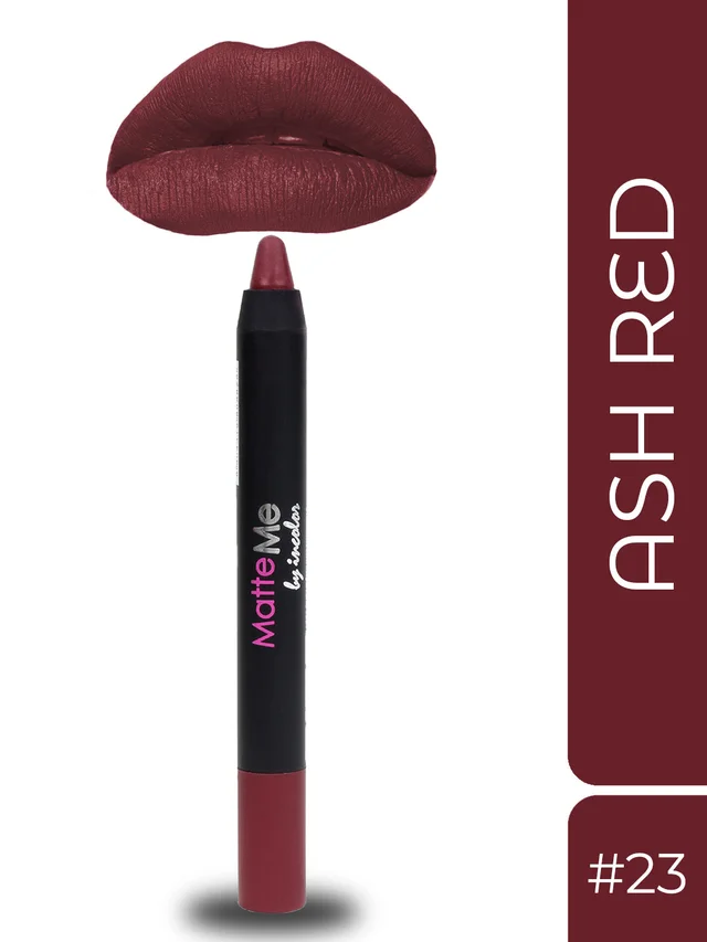 Incolor Matte Me Crayon Pencil Lipstick 23 Ash Red | Intense Matte Finish & Creamy Texture | Long-Lasting Wear & Precise Crayon Design | Lightweight Formula for All-Day Comfort