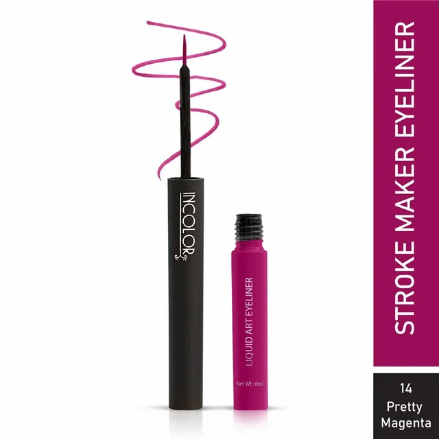 Incolor Stroke Maker Eyeliner Shade 14 Pretty Magenta| Intense Matte Finish | Quick Dry & 24HR Long Lasting | Waterproof & Smudgeproof | Fine Tip Precision