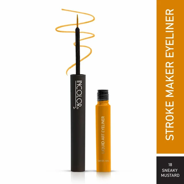 Incolor Stroke Maker Eyeliner Shade 18 Sneaky Mustard| Intense Matte Finish | Quick Dry & 24HR Long Lasting | Waterproof & Smudgeproof | Fine Tip Precision