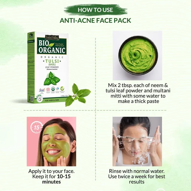 Indus Valley 100% Bio Organic Tulsi Powder 100g | Natural Pure Tulsi Leaf Powder | Herbal Basil Powder for Face Pack, Skin Care, DIY Masks & Natural Beauty Routine