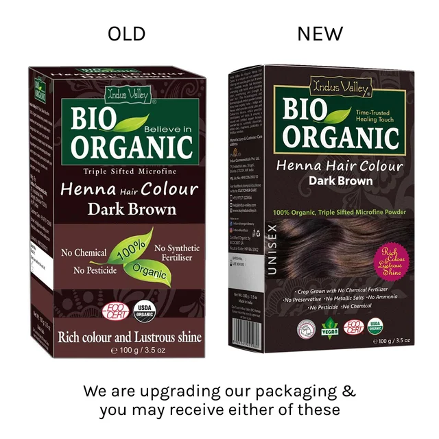 Indus Valley 100% Organic Henna Hair Color 100g | Dark Brown Natural Hair Dye Powder | Herbal Henna for Grey Hair Coverage, Hair Conditioning, Smoothness, Shine & Hair Care
