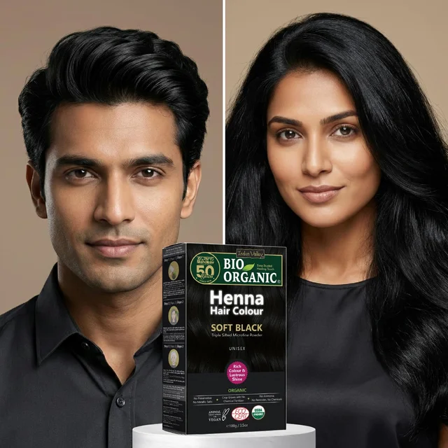 Indus Valley 100% Organic Henna Hair Color 100g | Soft Black Natural Hair Dye Powder | Herbal Henna for Grey Hair Coverage, Hair Conditioning, Shine & Healthy-Looking Hair