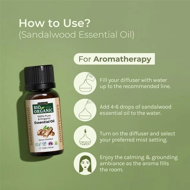 Indus Valley 100% Pure Natural & Organic Sandalwood Chandan Essential Oil 5ml | Undiluted Sandalwood Oil for Skin, Hair, Face Care, Massage & Aromatherapy
