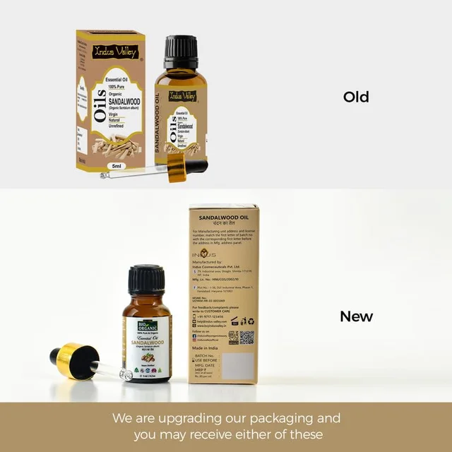 Indus Valley 100% Pure Natural & Organic Sandalwood Chandan Essential Oil 5ml | Undiluted Sandalwood Oil for Skin, Hair, Face Care, Massage & Aromatherapy