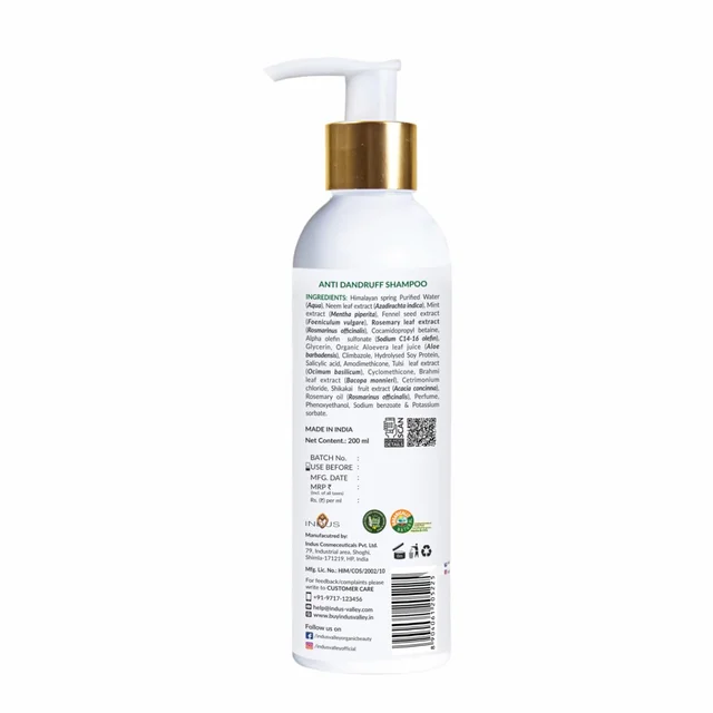 Indus Valley Anti-Dandruff Shampoo 200ml with Rosemary Oil | Helps Control Flakes & Soothe Itchy Scalp | Supports Hair Fall Defense, Scalp Care & Healthy-Looking Hair