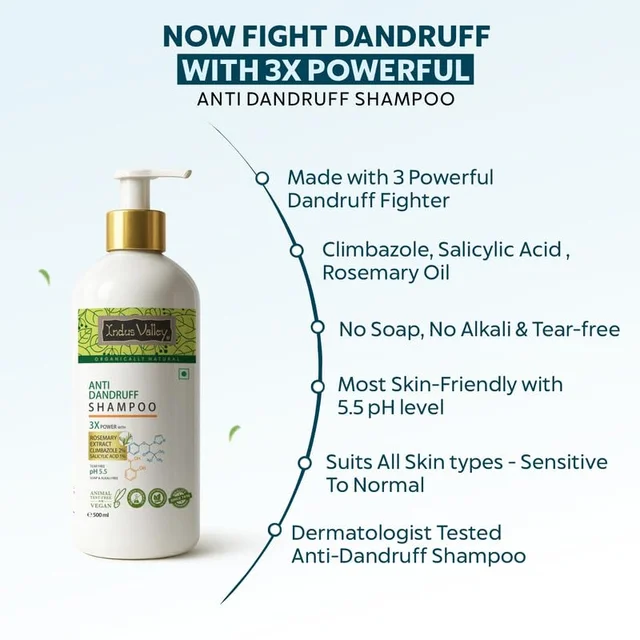Indus Valley Anti-Dandruff Shampoo 500ml with Rosemary Oil | Helps Control Flakes & Soothe Itchy Scalp | Supports Hair Fall Defense, Scalp Care & Healthy-Looking Hair