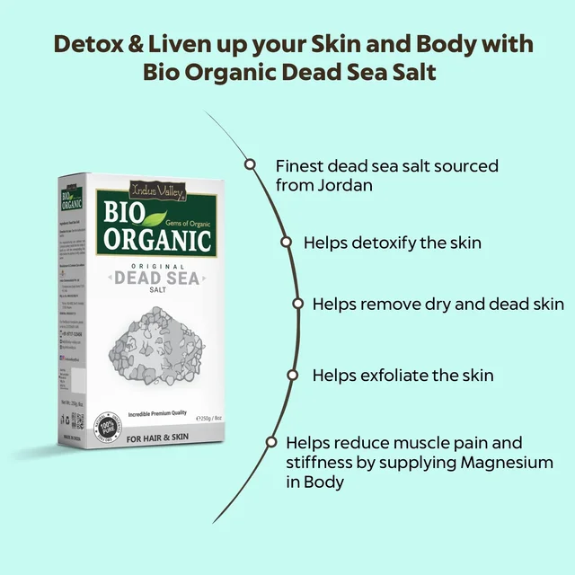 Indus Valley Bio Organic 100% Natural Dead Sea Salt 250g | Skin Detox & Exfoliation Care | Helps Hydrate Skin, Refresh Scalp & Support Healthy-Looking Hair