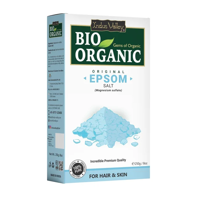 Indus Valley Bio Organic 100% Natural Epsom Bath Salt 250g Crystal & Bath | Magnesium Sulfate for Relaxing Bath, Foot Soaks, Muscle Care & Plant Care