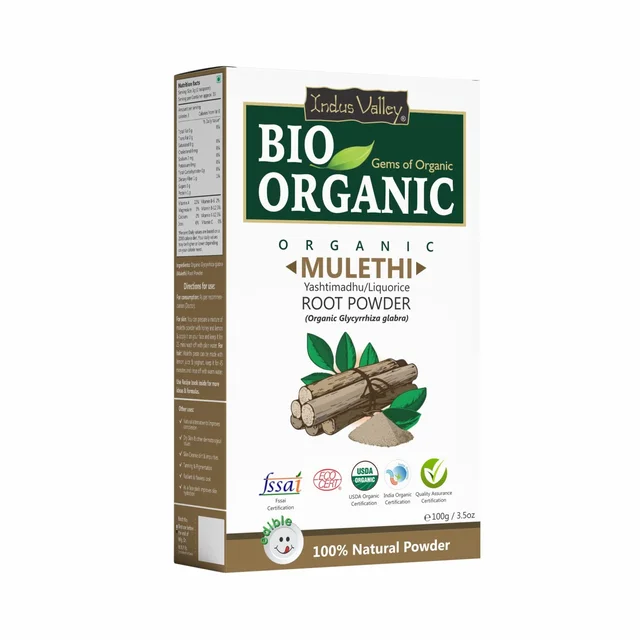 Indus Valley Bio Organic 100% Natural Pure Mulethi Powder 100g | Yashtimadhu Licorice Root Powder | Herbal Powder for Skin Care, Face Pack & Hair Care