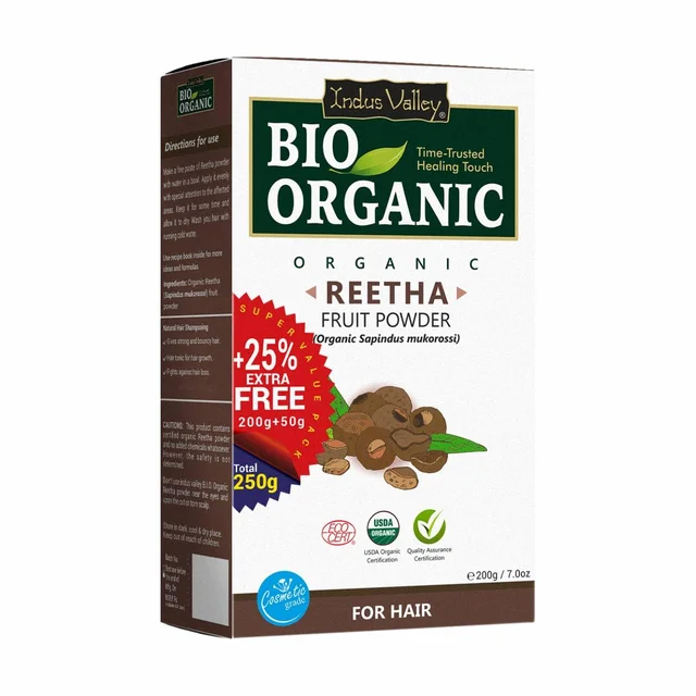 Indus Valley Bio Organic 100% Organic Reetha Powder 250g | Sapindus Mukorossi Natural Herbal Hair Cleanser | Chemical-Free Reetha for Hair & Scalp Care | Healthy-Looking Hair