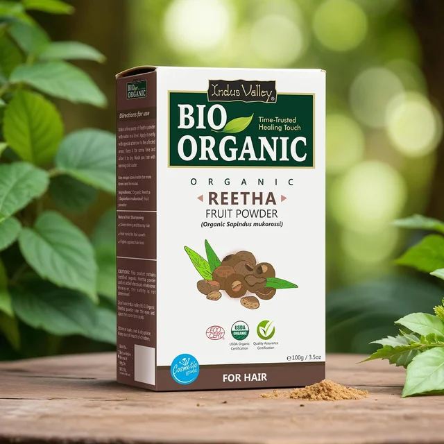 Indus Valley Bio Organic 100% Organic Reetha Powder 250g | Sapindus Mukorossi Natural Herbal Hair Cleanser | Chemical-Free Reetha for Hair & Scalp Care | Healthy-Looking Hair