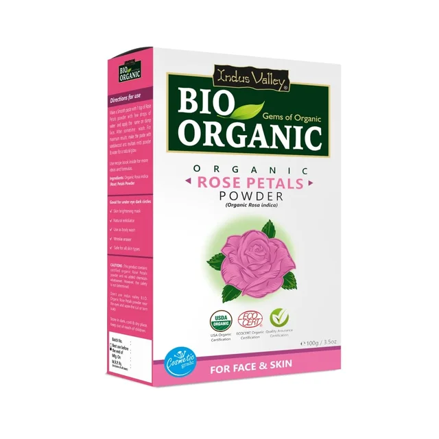 Indus Valley Bio Organic 100% Pure & Organic Rose Petals Powder 100g | Rosa Indica Natural Rose Powder for Skin Care, Face Pack, Skin Glow, Tan Care & DIY Beauty
