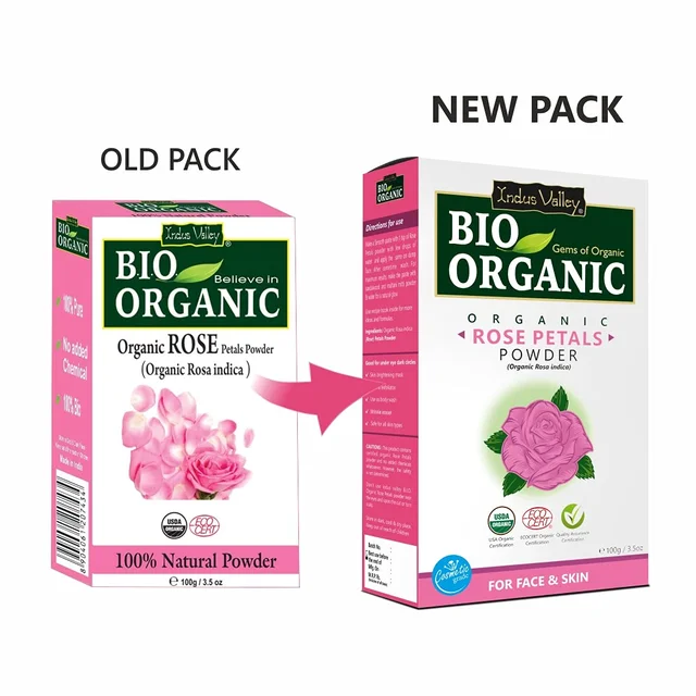 Indus Valley Bio Organic 100% Pure & Organic Rose Petals Powder 100g | Rosa Indica Natural Rose Powder for Skin Care, Face Pack, Skin Glow, Tan Care & DIY Beauty